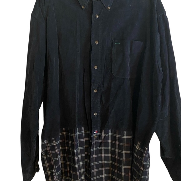 Vintage Tommy Hilfiger Y2K Mix Media Cord Plaid Preppy Academia Button Shirt XL - Picture 2 of 14